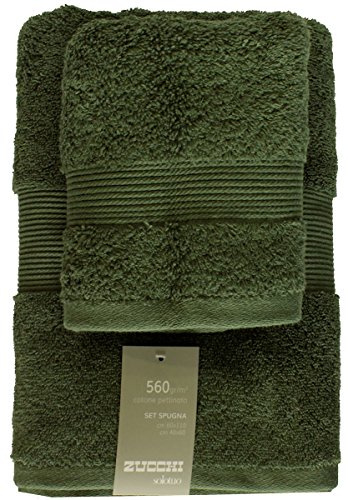 SET SPUGNA COPPIA 2 PEZZI 1+1 OSPITE 40 x 60 + ASCIUGAMANO 60 x 110 ZUCCHI SOLOTUO ASCIUGAMANI 100% SPUGNA DI PURO COTONE 560 GR/MQ (FORESTA - 1259)