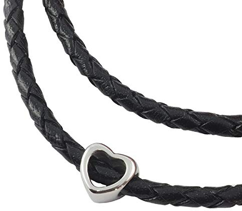 König Design Lederkette Anhänger mit Herz Lederband Leder-Armband 4 mm Damen Halskette Schwarz 35 cm lang mit Karabinerverschluss geflochten