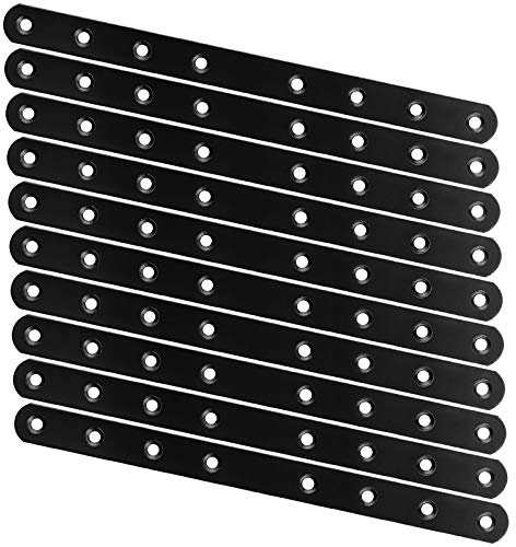 20Pcs 10Inch Mending Plates, Heavy Duty Straight Brackets for Wood Cast Iron Flat Corner Brace , Black Mending Joining Plates Fixing Hardware Brackets Connector for Furniture Repairing Table Shelf