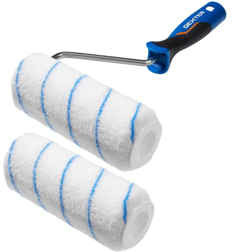 DEXTER - Lot de 2 rouleaux de peinture et poignée - Rouleau de peinture - Polyvalent - Pour murs et plafonds lisses - Longueur : 180 mm