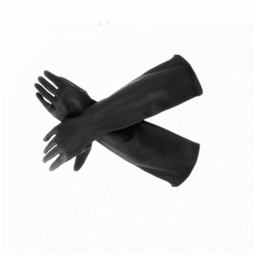 Mooyii Gummihandschuhe Handschuhe Chemie Lebensmittelindustrie Arbeitshandschuhe, strapazierfähige Latexhandschuhe, beständig gegen Starke Säuren, Laugen und Öl, Schwarz, 45cm, 55cm (45cm)