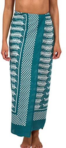 Pachamama kvinnor 100 % bomull sarong handtryckt ormbunke mönster cool sommar strand täcker upp pareo omlottkjol 180 x 110 cm