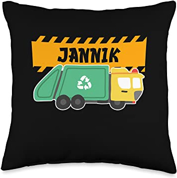 Waste Collector Dump Trash Recycling Lover Jannik Trash Truck for Kids Collector Ecologist Garbage Throw Pillow, 16x16, Multicolor