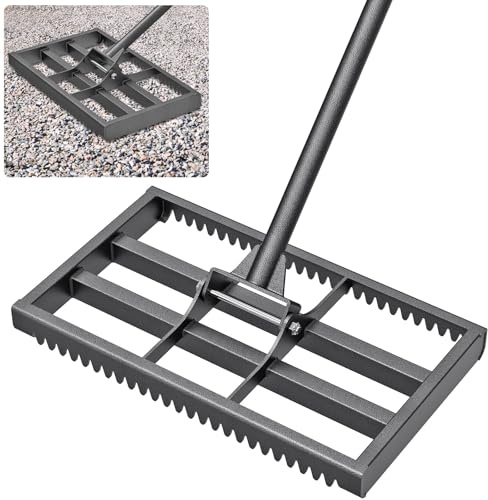 Insaga Rechen Garten, 43 x 26cm Rasenrechen Lawn Leveling Rake mit Zinken & Verstellbarem 1.2-2M Langem Stiel Edelstahl Gras Sand Nivellierwerkzeug für Gardena/Hinterhof/Golfplatz/Bauernh