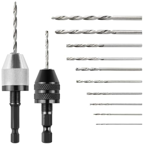 2 portabrocas de liberación rápida de 1/4 pulgada, 0,3-6,5 mm y 0,3-3,6 mm, adaptador de broca con mango hexagonal, 10 brocas de 0,8 a 3,0 mm para herramientas de conversión