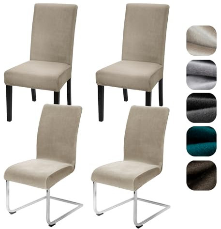 Alishomtll Dining Chair Covers Set of 4 Stretch Velvet Chair Covers for Dining Chairs Elastic Removable Chair Slipcovers Reusable Washable Chair Protector for Hotel Banquet Ceremony (Champagne, 4pcs)