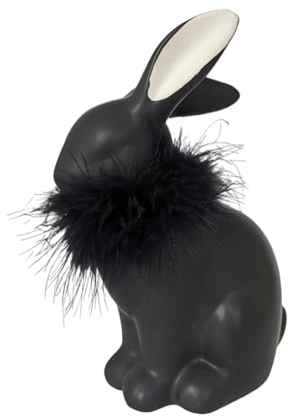 Goldbach Hase aus Keramik schwarz 18cm Hasenfigur mit Fell Osterdeko Osterhase