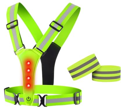 Hitopin Gilet Reflechissant Vélo LED,Gilet Réfléchissant Running, LED Running Vest Gilet,Gilet de Course à LED Gilet Réfléchissant,avec 2 Bracelet Réfléchissant, pour Jogging, Randonnée, Vélo la NUI