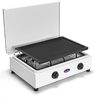 Generic CFParker Fornello 2 fuochi a gas GPL smaltato bianco con piano estraibile corrredato di piastra in alluminio Made in Italy- FO200CBGP