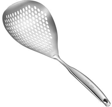 Schaumlöffel aus Edelstahl, Metall Schlitzlöffel, 38.5x14.5cm Abschäumerlöffel Schaumkelle mit Langer Griff, Schöpfkelle für Nudeln, Kochskimmer, Abseihlöffel für Gemüse & Frittierten Speisen