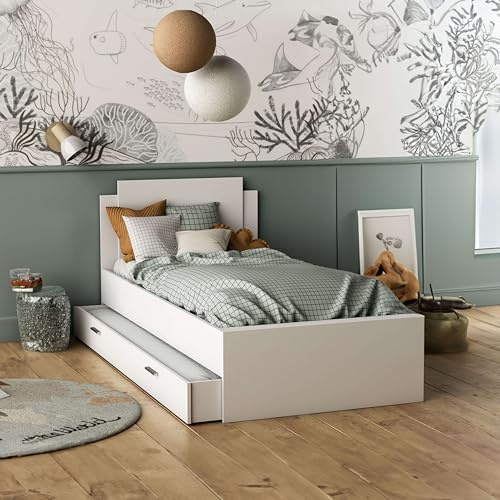 Miroytengo Cama Nido Juvenil Life Cajón Incluido Estilo Contemporáneo Color Blanco Mate 90X190-200 cm