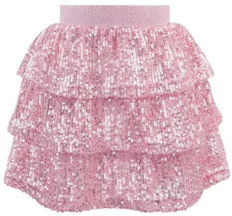 Bezioner Jupe Paillette Fille avec Taille élastique et Volant - Tenue de Fête Carnaval en Rose 120