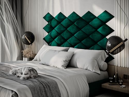 Lot de 2 Panneaux muraux décoratifs acoustiques en Velours Doux | Carrelage insonorisant et Absorbant l'écho | Planches Douces (Vert, 2x Rhombus (25x43cm))
