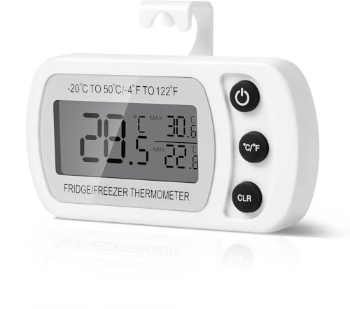 AiQlnu Termómetro Digital para Refrigerador, Magnétique Termómetro para Congelador a Prueba de Agua con Gancho, Pantalla LCD Fácil de Leer, Función de Registro Máximo/Mínimo, para Hogar, Cafés