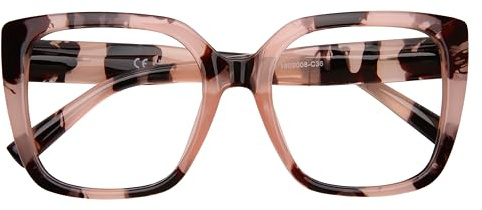 DOOViC Rosa Brille Damen Große Gläser Quadratisch Rahmen Computerbrille ohne Stärke