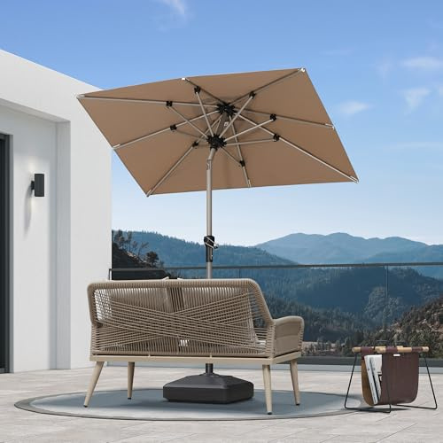 PURPLE LEAF Parasol Rectangulaire Inclinable 1,2 x 1,8 m Aluminium Taupe | Parasol balcon, Coloris champagne raffiné, Inclinaison bidirectionnelle à 30°, Tissu polyester 200 g/m², UPF 50+, Terrasse