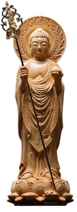 Statua di Buddha in legno di cipresso intagliato a mano, Buddha della medicina e Bodhisattva radiante per la decorazione domestica dell'altare e la collezione spirituale