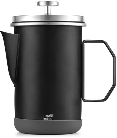 YolieraArt French Press Coffee Maker 1L, 304 Stainless Steel, Electrolytic Sandblasting, Silicone Base, Foldable Handle, Ideal for Outdoor Camping Home (Black)
