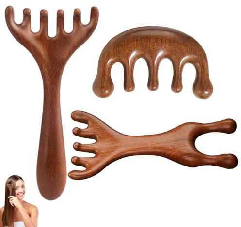 Jicyor Massagekam i träkam, 3 stycken hårbotten massageborste naturlig huvudmassage massageapparat lindrar trötthet för spa- och avslappningsterapi