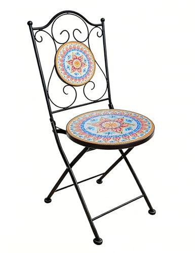 Cre Cra Mosaikstuhl Mosaik Klappstuhl Gartenstuhl Balkonstuhl Terassenstuhl Klappbar Mosaik-Bistrostuhl Metallstuhl für Garten, Terrasse, Balkon