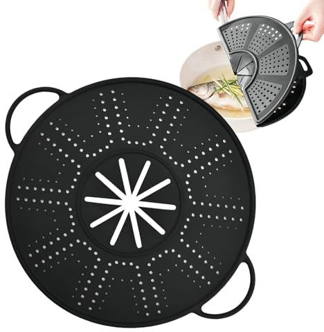 Protector de salpicaduras para sartén, pantalla de silicona para aceite de freír para estufas de 25 a 30 cm, tapa antisalpicaduras de cocina, para cocina y cacerola, colador