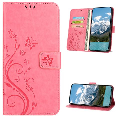 XINQCASE Cover per iPhone 15 Pro Max, Custodia a Portafoglio in Pelle PU [Slot per Schede], Cover a Libro Flip Caso Custodia per iPhone 15 Pro Max, Rosa