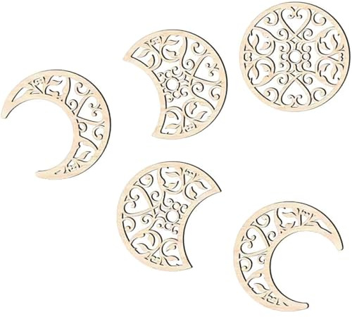 COMPUKAS Fases Lunares de Colgantes de Luna Set de 5 Piezas de Decoración de Pared en Madera Beige Diseño Artístico y Elegante para Habitación