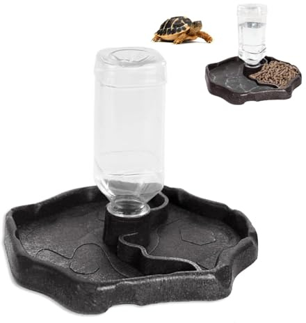 Matskål för sköldpaddor, ZoneYan reptiler, vattenskål med flaska, terrarium, vattenskål, reptilvattendispenser för sköldpaddor, geckos, ormar (svart, L)