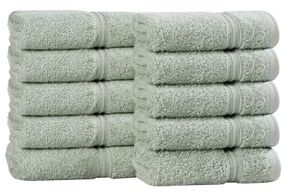 Superior Egyptian Cotton 10-Piece Face Towel Set , Small Towels For Facial, Spa, Quick Dry, Absorbent Towels, Bathroom Accessories, Guest Bath, Home Essentials, Washcloth, Airbnb, Sage