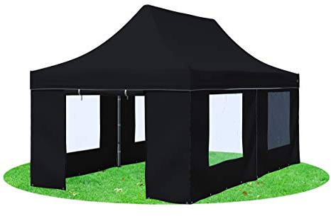 Stabilezelte Faltpavillon 3x6 Meter Premium mit Fensterseiten Schwarz