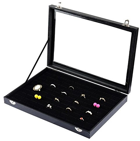 Sinoba Smyckeslåda, smyckeslåda, smyckesdisplay med glaslock (örhängen, örhängen och fingerringar)