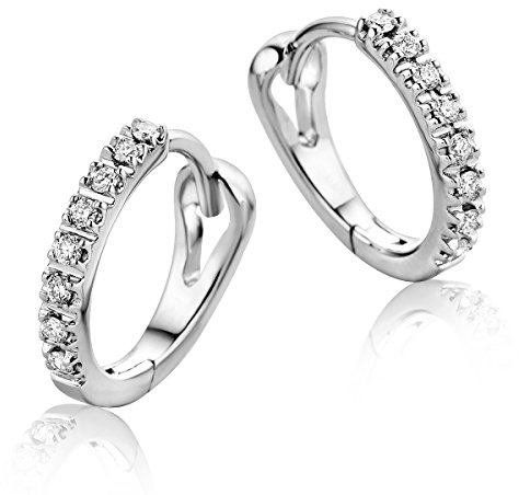 Miore Schmuck Damen 0.10 Ct Diamant Creolen mit 16 Diamanten Brillanten Ohrringe aus Weißgold 9 Karat / 375 Gold