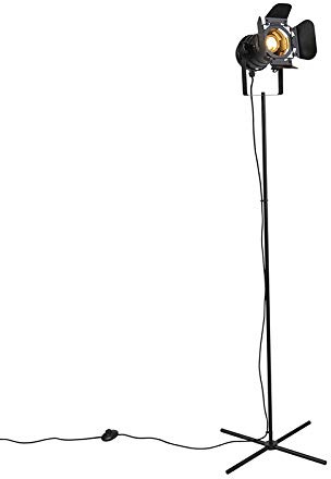 Qazqa Industrial Stehleuchte, Stehlampe - Movie - Schwarz, max. 60W, Geeignet für LED, 167cm, Ideal als Wohnzimmerlampe