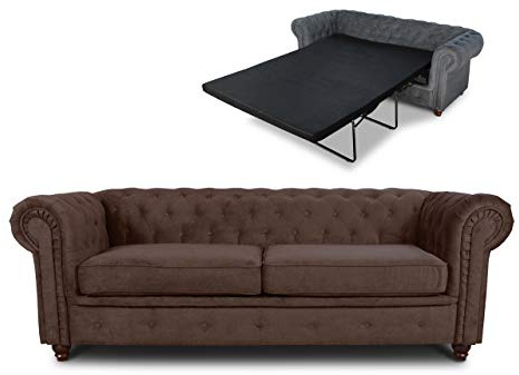 Sofnet - Schlafsofa Chesterfield Asti Bis 3-Sitzer (Braun, Capri 45) | Bettsofa, Sofa mit Schlaffunktion, 3-Sitzer, Couch, Bettfunktion, Strukturstoff, Holzfüße, Chesterfield Stil
