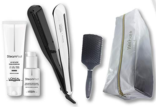 L'Oréal Professional Steampod 3.0 - Plancha + Leche para cabello fino 150 ml + suero 50 ml + estuche de almacenamiento + cepillo