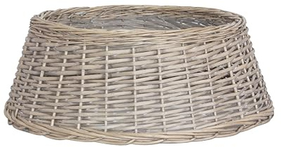 greenleaves Large Grey Wash Wicker Christmas Tree Skirt & Tree Collar Cover