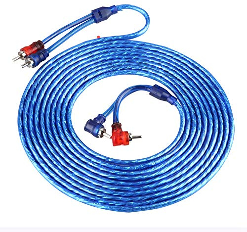 Qiilu Car-Audio-Kabel, 5 Meter Auto Cinch-Audio-Verbindungskabel, Kupferverstärkter Aluminiumdraht Audiokabel, Ultraflexibel Blau-Transparentes