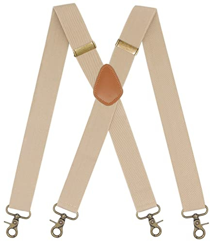 Timiot Mens Suspender 4 Swivel Hooks Adjustable Braces Elastic Comfortable X Style Strap (Beige)