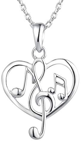 Starnny Musik Herz Kette Damen Silber 925 Anhänger Halskette Symbol Höhenschlüssel mit weiß Kette Geschenk für Sie Fraun