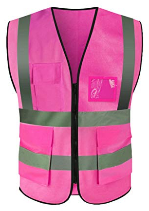 JZK Rose XL Gilet de sécurité avec Poches et Fermeture éclair, Net Gilet Haute visibilité Veste réfléchissante pour Femmes Adultes, Hi viz Gilet avec zippé