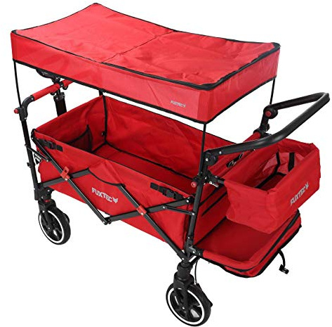 FUXTEC Bollerwagen faltbar FX-CT850 Rot mit Dach - Transportwagen klappbar |inkl. Hecktasche, Schiebegriff & Innenraumverlängerung | Vollprofilreifen | Handwagen/Leiterwagen – Das Original