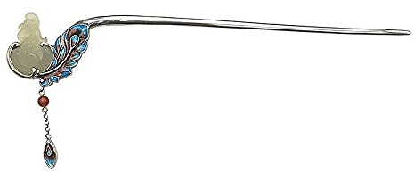 LCDIUDIU Haarstäbchen,S925 Sterling Silber Hair Stick Haarnadel Retro Chinesisch Traditionelle Klassische Essstäbchen Gabeln Kreative Hetian Jade Feder Quaste Luxus Schmuck Haarschmuck Für Frauen