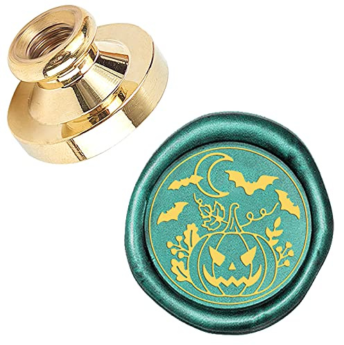 craspire Halloween-Kürbis-Wachssiegelstempel, Fledermäuse, Mondgeist, Austauschbarer 25-Mm-Siegelwachsstempel, Messingkopf, Nur Für Halloween-Einladungen, Karten, Flaschen, Geschenkdekoration