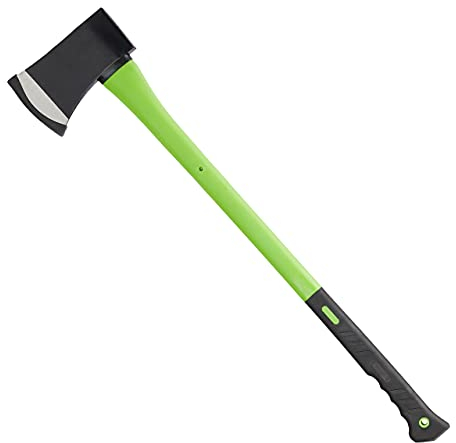 Relaxdays Axe with Fibreglass Handle, Non-Slip Rubber Handle, with Blade Guard, Splitting Axe, 85 cm Long, Green/Black
