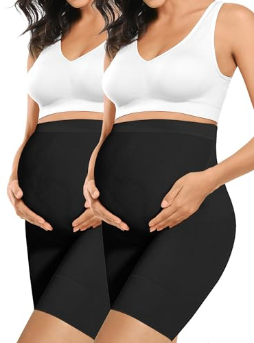 Peauty Maternity Shapewear Maternity Dress Shorts Womens Pregnancy Shapewear for Dresses Elastic High Waist Mid Thigh Pregnancy Underwear (Double Black XL)