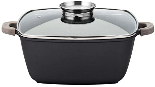 NAVA Bratentopf Schmortopf | Emaille Bräter mit Deckel Topf | Induktion Kochtopf mit Granitbeschichtung Quadratisch | FUNTZIO 28 cm 7,4 l