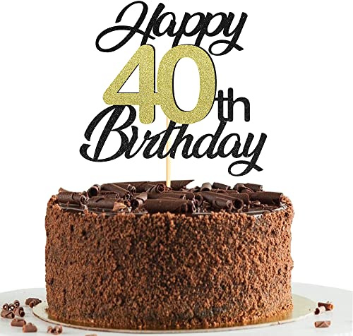 Sumerk 40 Tortenaufsätze zum 40. Geburtstag, Tortenaufsätze, Geburtstagsfeier, Dekorationszubehör, Gold und Schwarz, 1 Packung