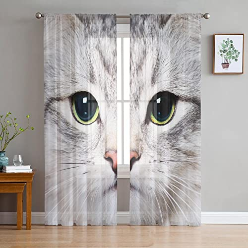 MTBDyyds Verdunkelungsvorhänge 3D Drucken 150X166Cm Grau Niedlich Tier Katze Verdunklungsvorhänge Kinderzimmer 2 Stück Vorhang Blickdicht Ösenschal Kindergardinen Junge Verdunklungsgardine