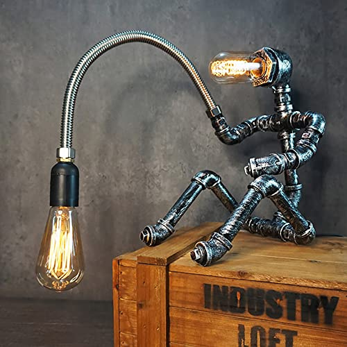 HAMOQI Steampunk Table Lamp Water Pipe Robot Vintage Industrial Style Desktop Cool Table Lamp for Bedside Cafe Bar Night Light Desk Decorations Birthday New Year Gifts