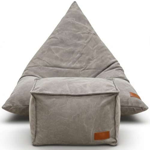 Aiire Pouf Poltrona Sacco Design - Puffo per Sedersi con Poggiapiedi per la Camera da Letto Moderna - Pouffe Salotto XXL con Sgabello Basso - Bean Bag Chair con Poggia Piedi - Puf Grigio